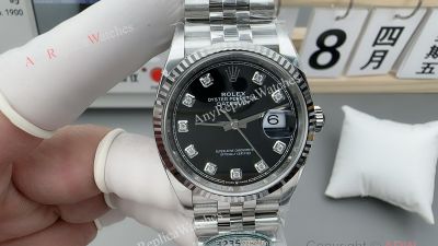 Clean Factory Rolex Datejust 3235 Black Face Watch 36mm 